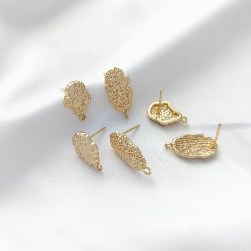Product Introduction of Earstuds, earrings, 1 pair 2 pieces, wholesale, DIY, 14K, gold-plated, color preserved, irregular, textured, lava, with lifting ring, YY-88925 silver needle, handmade, material 8