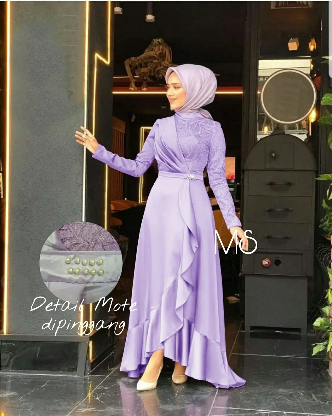 Maxi Velvet Kaliste Casual Satin Wanita Muslim Panjang Dress Pesta