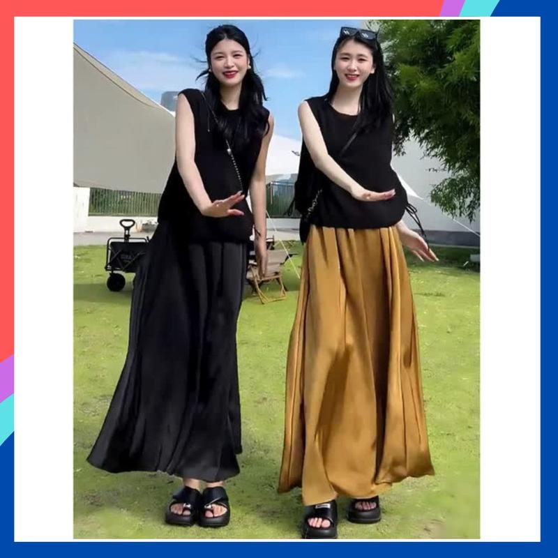 Chân váy dáng dài chất liệu lụa tơ siêu mát cạp cao tôn dáng thoải mái CV67 chân váy mixi có bigsize có lót lụa cao cấp