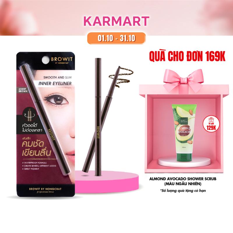 Bút chì kẻ mắt đầu mảnh 2mm chống thấm nước lâu trôi dạng xoay tự động Browit Smooth And Slim Inner Eyeliner 0.1g trang điểm nữ