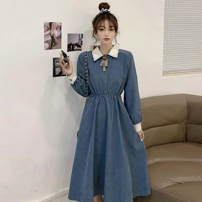 Váy Giáng Sinh, Dành Cho Nữ, Màu Đỏ, Dài Tay, Thích Hợp Cho Đầu Xuân Và Mùa Thu, Phong Cách Tình Yêu Đầu Tiên Nhẹ Nhàng Kiểu Pháp, Váy Dài Nhỏ MTM560 2