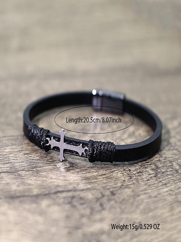 Men's Vintage Cross Charm Decor Bracelet, Fashionable Leather Bracelet for Party, Daily Clothing Decor, Trendy All-match & Exquisite Jewelry for Birthday Gift 1