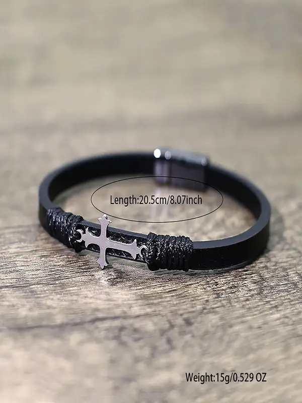 Men's Vintage Cross Charm Decor Bracelet, Fashionable Leather Bracelet for Party, Daily Clothing Decor, Trendy All-match & Exquisite Jewelry for Birthday Gift 1