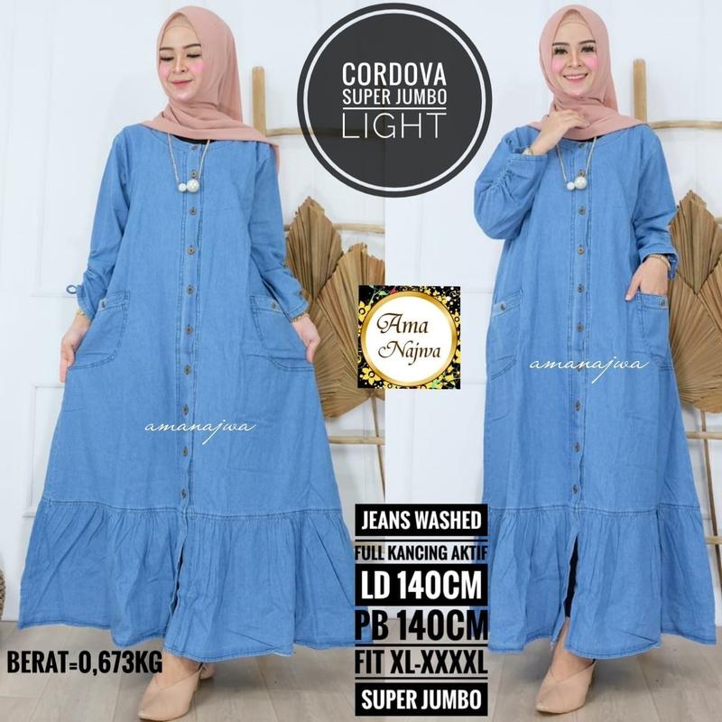 gamis jeans jumbo xxl-xxxxl -gamis super jumbo jeans ld 120-140 cm Dress Muslim Baju Wanita Dewasa 7