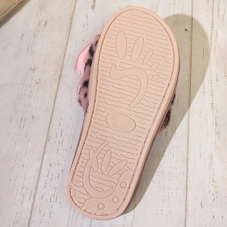Product Introduction of Fluffy Leopard Bowknot Slippers Women's Autumn and Winter Flat Home Floor Slippers Open Toe Cotton Slippers Women's Flat-Heeled Slippers Rubber Suede 4