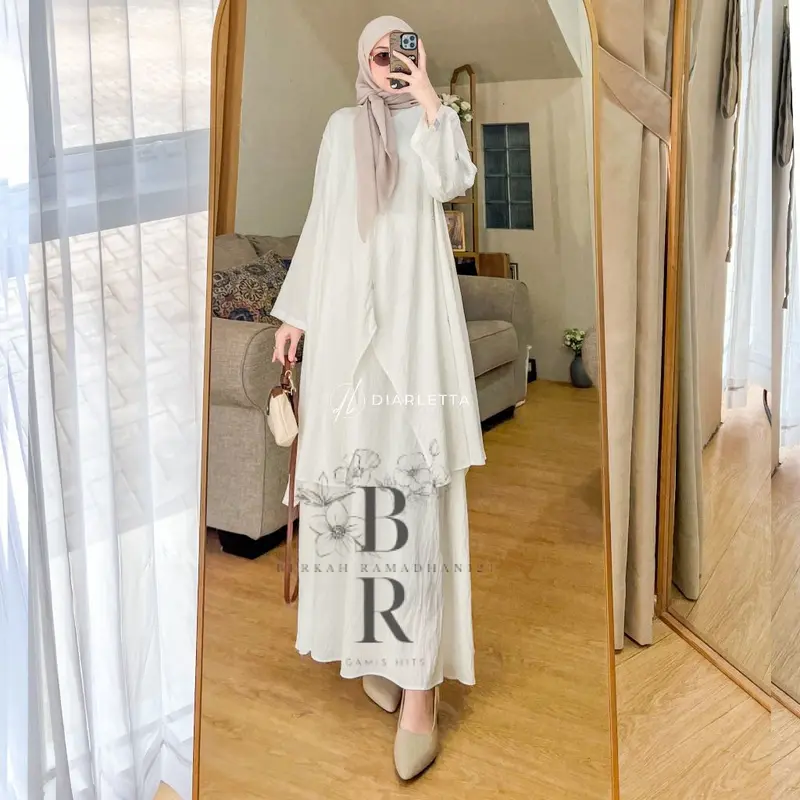 Berlianna Set Rok Permata Payet Polo Linen Busui Friendly Rok Umbrella  Diarletta Premium Quality 0