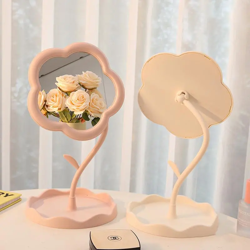 Ins Flower Makeup Mirror Girl Heart RotatableMirror Desktop Desktop Dressing MirrorDormitory Portable Makeup Mirror Single-SidedDesktop Mirror