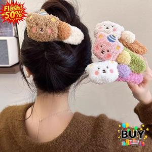 กิ๊บติดผมขนาดใหญ่ วัสดุผ้ากำมะหยี่ ดีไซน์หมีพุดดิ้งน่ารักและคลิปปากเป็ด เครื่องประดับผม กิ๊บติดผม สำหรับผู้หญิงและเด็กผู้หญิง มีสีชมพู สีขาว สีน้ำตาล และสีเขียว