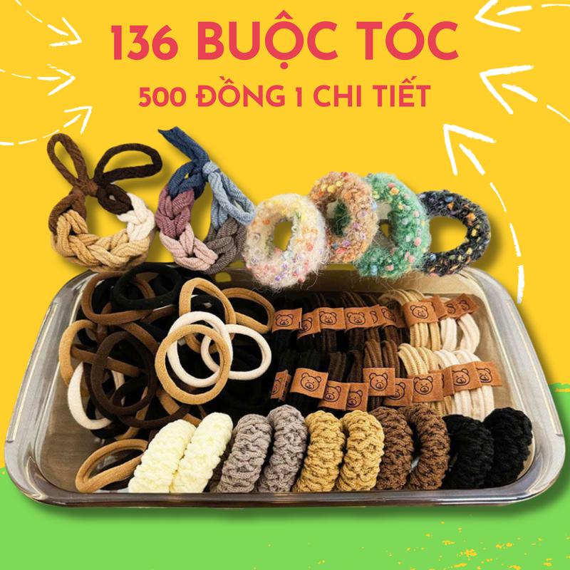 Bộ 136 Dây Chun Buộc Tóc Nữ Hàn Quốc | Êm Mềm, Không Đau Tóc | Giá Cực Rẻ Chỉ 500đ/Sợi