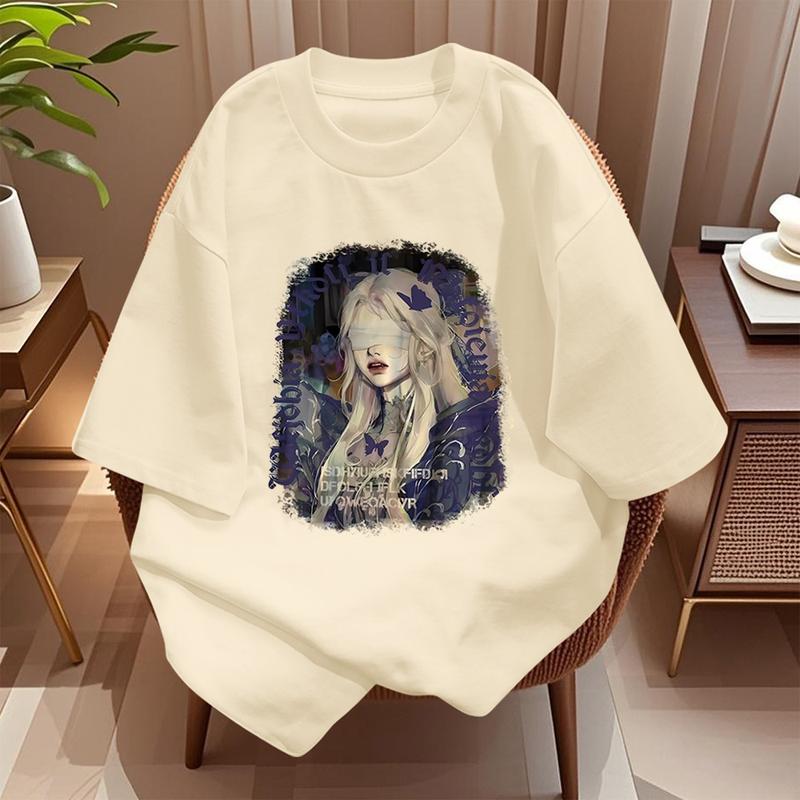 Áo Thun Cotton Ngắn Tay, Phong Cách Cổ Điển Mỹ Dáng Rộng Vừa Vặn, Thiết Kế Đẹp, Phong Cách Âu Mỹ Tối Màu, In Hình, Áo Cổ Thuyền Dành Cho Nữ 3
