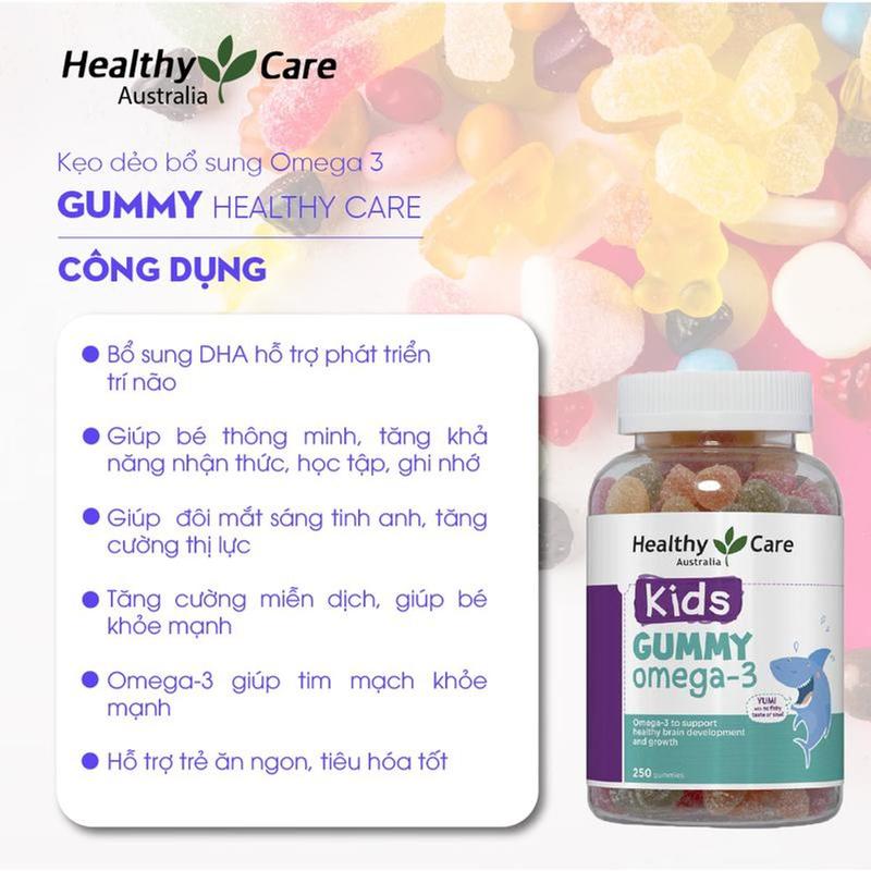 Kẹo dẻo Healthy Care Kids Gummy Omega-3 tăng thị lực phát triển trí não 250 viên Úc 3
