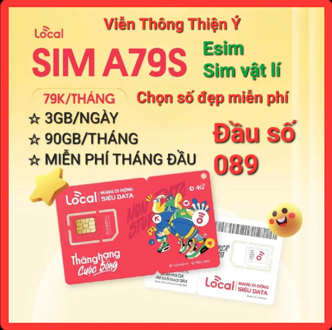 Sim 4G Local - Mobifone A79S 90Gb/tháng tốc độ cao{Esim & sim vật lí}