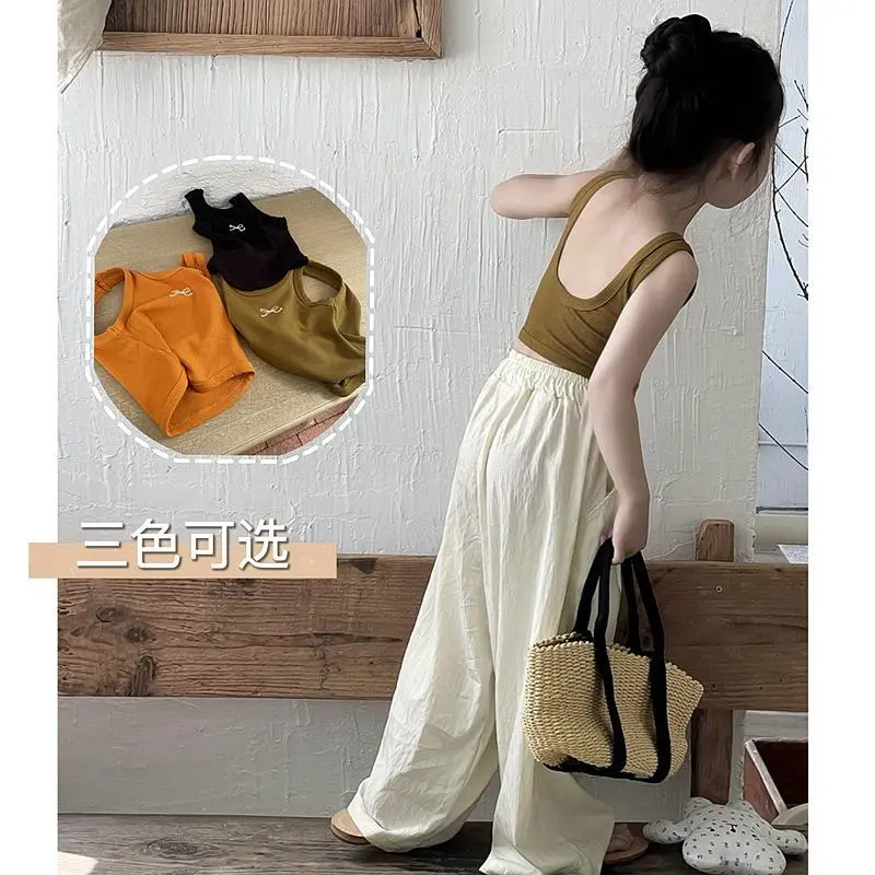 Kamisol Tanpa Belakang, Gaya Baru untuk Kanak-kanak Perempuan, Rompi U-Leher Ikatan Simpul Bergaya, Comel dan Seksi, Slim Fit, Pendek, Gaya Panas, Sesuai untuk Musim Panas, Bayi