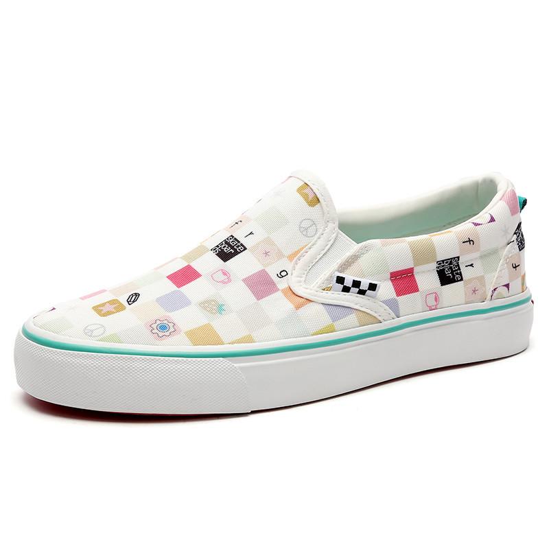 2024 Autumn New Breathable Slip-on Lofter Canvas Shoes Women's Plaid Cartoon Mario Pattern Plaid Sneakers 4