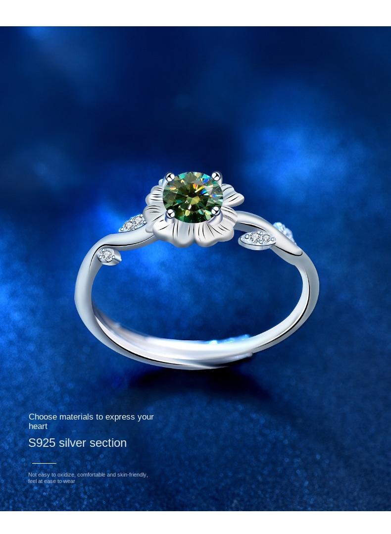 925 Sterling Silver Sunflower Ring with Green Moissanite5