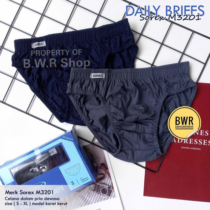 [ 3pc ] CD Sorex M 3201 Karet Kerut / Celana Dalam Pria Daily Basic Briefs Sorex M3201 | Bwr Katun Polos 1