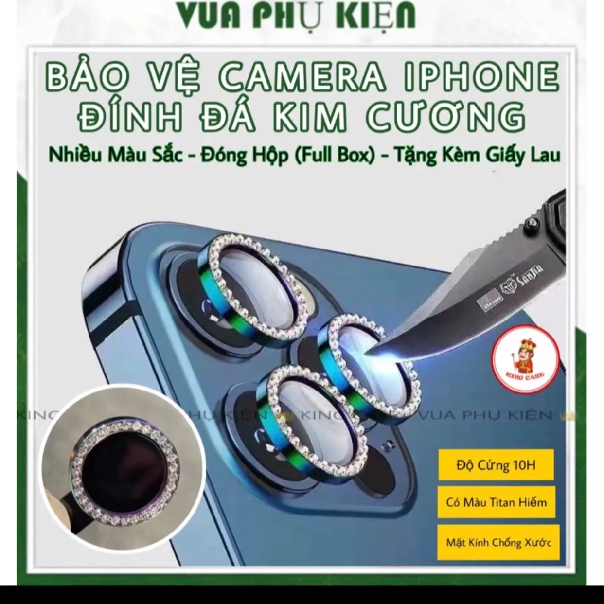 Bảo vệ camera iphone viền đá kim cương bộ gồm 3 mắt 14 / 13 / 12 / 11 / X / Xs / Pro / Max [BO3MAT-KIMCUONG]