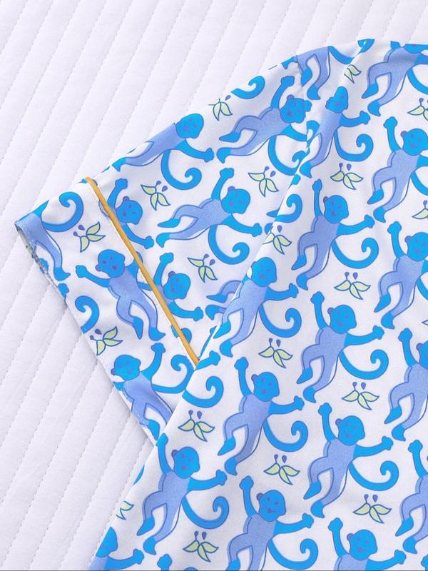 Girl's All Over Print Lapel Shirt & Elastic Waist Shorts Pyjama Two-Piece Set, Casual Comfy Short Sleeve Top & Shorts PJ Set, Kids Sleepwear for Summer 5
