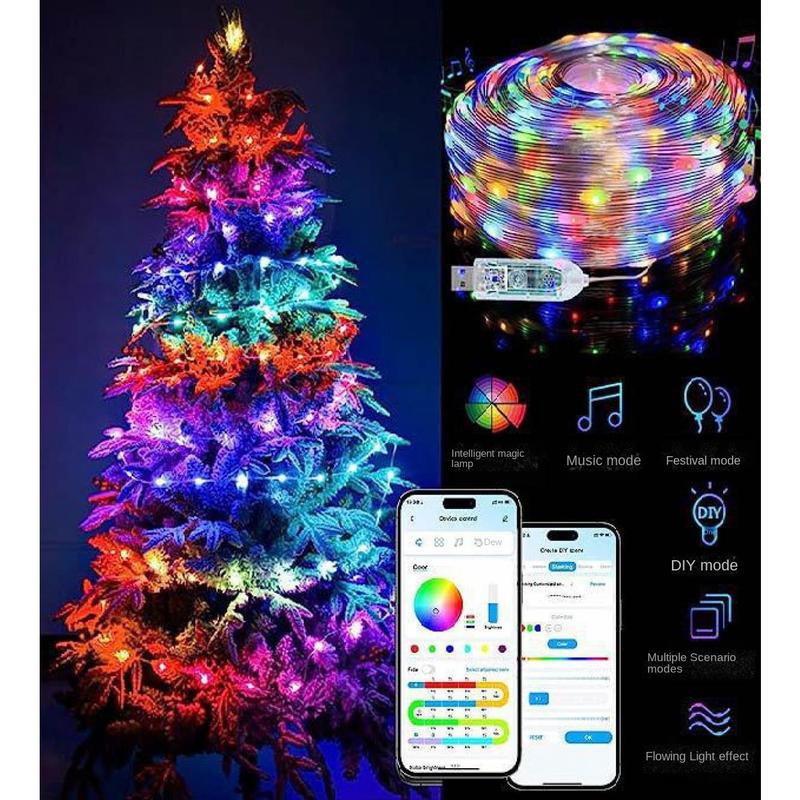 5v-usb Magic Color Leather String Lights, Led Leather String Lights Suitable for Magic Lights Outdoor Waterproof Camping Christmas Lights Atmosphere Decorative Lights, Mobile Phone App、Remote、Voice Control Lights 2