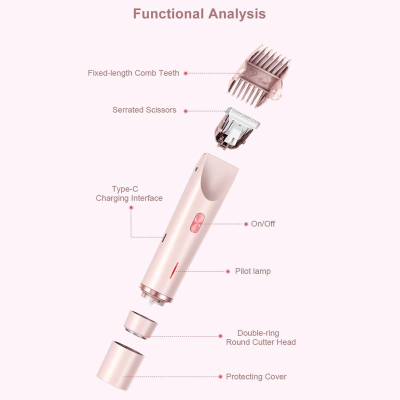 Product Introduction of Electric Hair Trimmer Kit, 1 Count Rechargeable 2 in 1 Body & Face Hair Trimmer & Accessories, Waterproof Hair Removal Tool for Women 7
