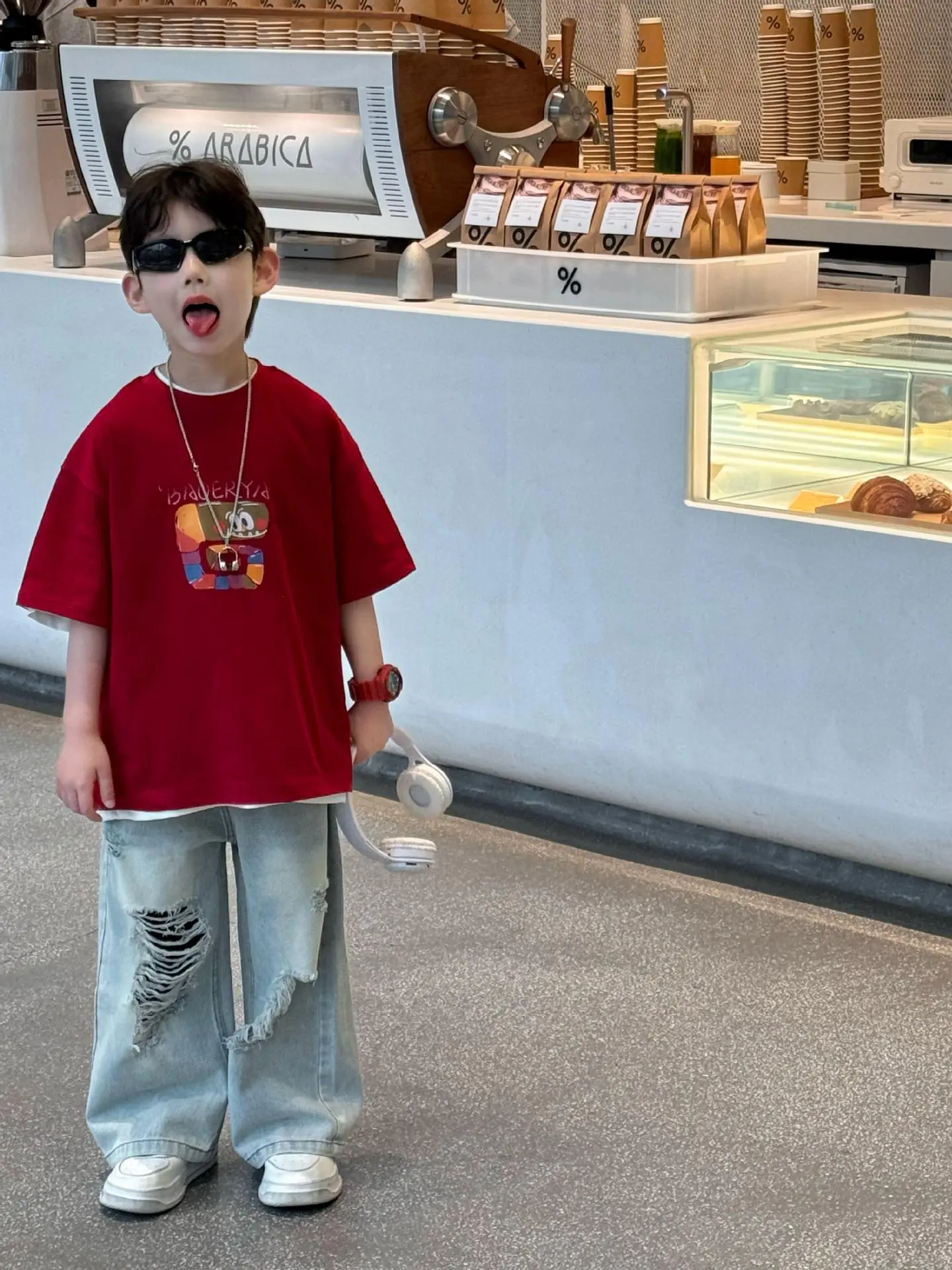 Áo thun cộc tay bé trai chất cotton mềm mát in họa tiết trươc ngực