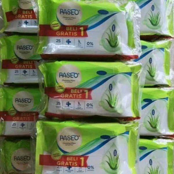 (4 Bundle isi 8 Pcs) Tissue Basah PASEO Anti Bacterial Wipes 25 Sheets 4 Bundle Tisu Basah Bayi Aroma Aloe Vera 4
