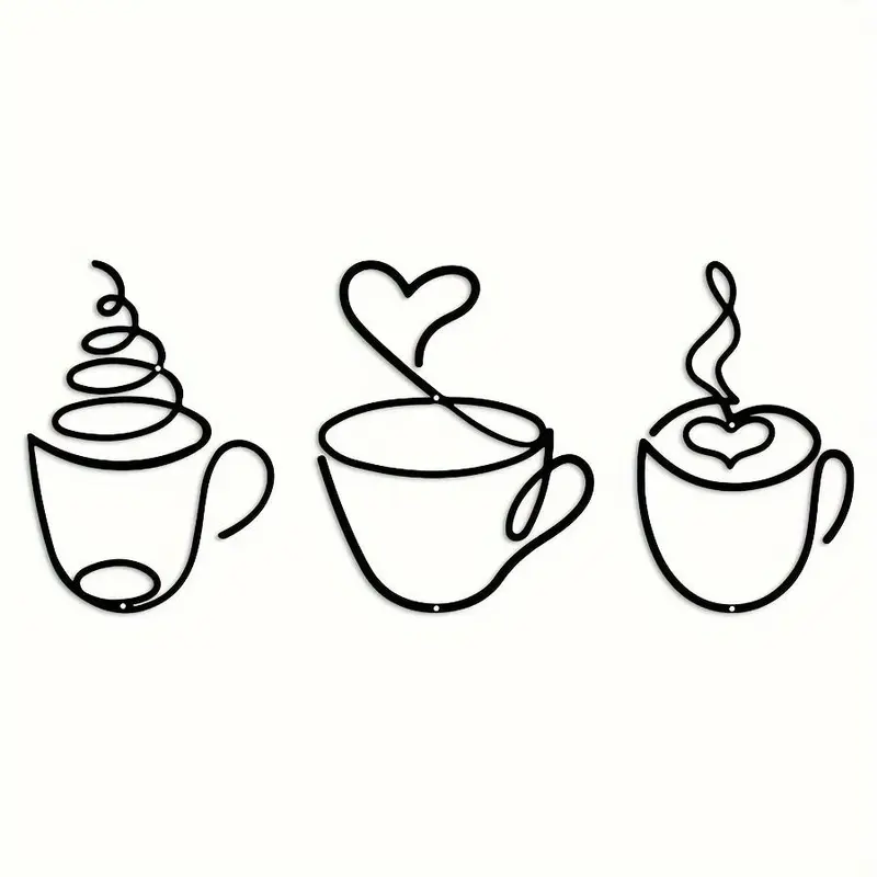 Coffee Cup Metal-Wall Art Set, Stylish Wall Hanging Decor for Kitchen and Home, Multipurpose, No Text, Easy Mounting, Poster 0