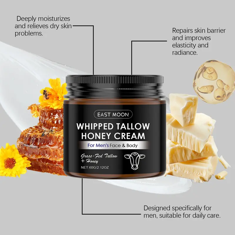 Whipped Tallow Honey Men's Skin Care Cream, 2 Counts/set Moisturizing & Nourishing Face Cream, Hydrating Face Lotion for Men, Daily Skincare Product for Men 8