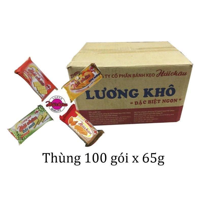 Sỉ thùng 100 gói Lương Khô Hải Châu 3 hương vị Snack Ăn Vặt Food Thức Ăn Bánh Quy