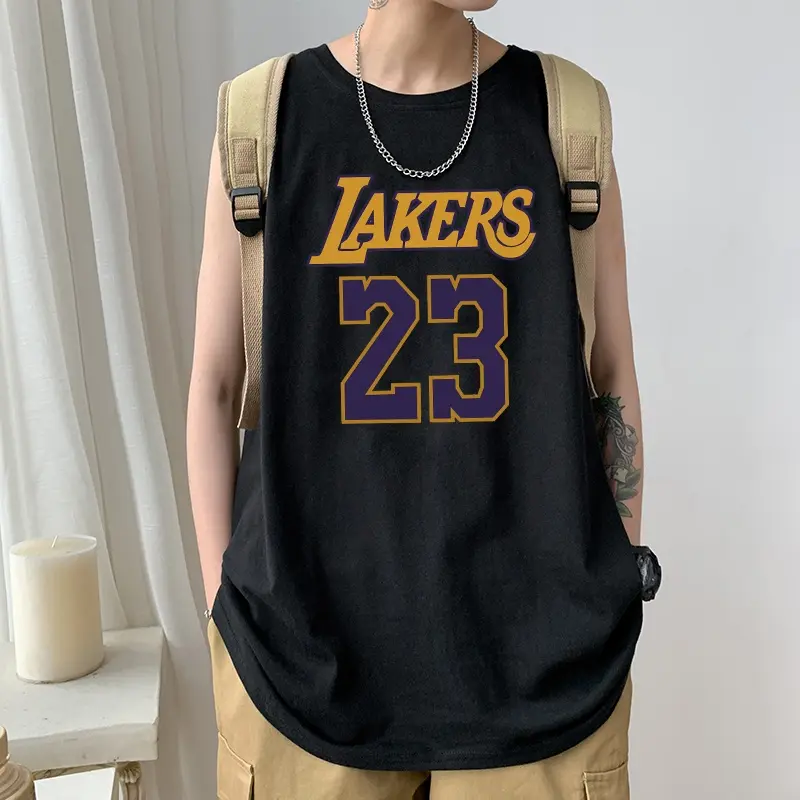 Baju Atasan Kasual Lelaki, Bersaiz Besar, Bercetak Huruf, Sesuai untuk Percutian Pantai, Gaya Uniseks, Gaya Korea, Baju T Tanpa Lengan Kecergasan Otot Bola Keranjang, Bahan Kapas Regangan, Cepat Kering, Baju Rompi Pasangan, Untuk Lelaki
