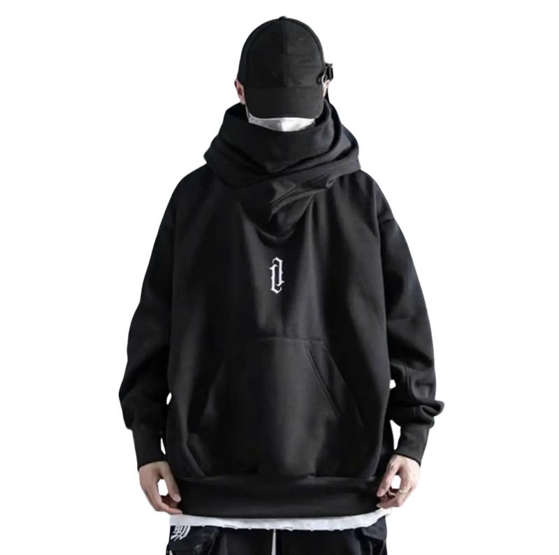  Áo Hoodie Cổ Cao hoodie Ninja Thêu Nổi Phong Cách Mạnh Mẽ 2024 Nam Dài Tay Đen - Nhung Menswear Tay Dài 