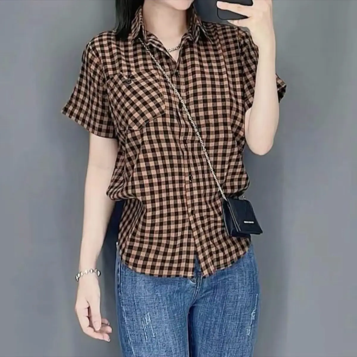 Áo Sơ Mi Nữ Kẻ Ô Chất Cotton Mền Mại -Áo Sơ Mi Công Sở Form Rộng Basic Hàn Quốc