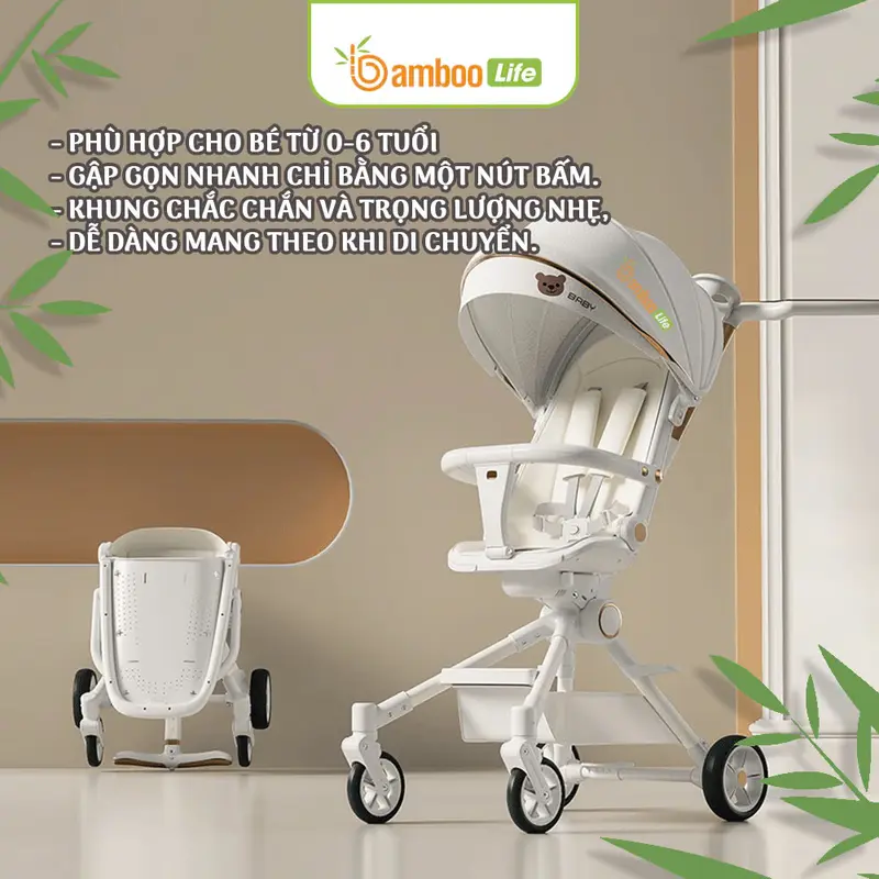 Xe đẩy gấp gọn cho bé Bamboo Life xe đẩy 2 chiều an toàn cho bé đa năng tiện dụng cho mẹ 6