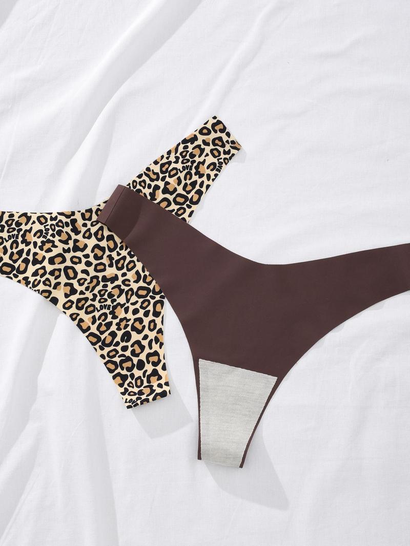 Product Introduction of Women's Solid Color & Leopard Print Thong, Soft Comfy Breathable Panty for Daily Wear, Ladies Underwear for All Seasons 4