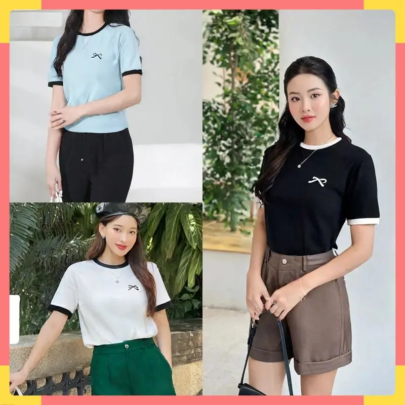 Áo thun Baby Tee nữ in nơ chất borip cotton thấm hút mồ hôi co giãn 4 chiều xịn nhiều màu M177 - Women, Top