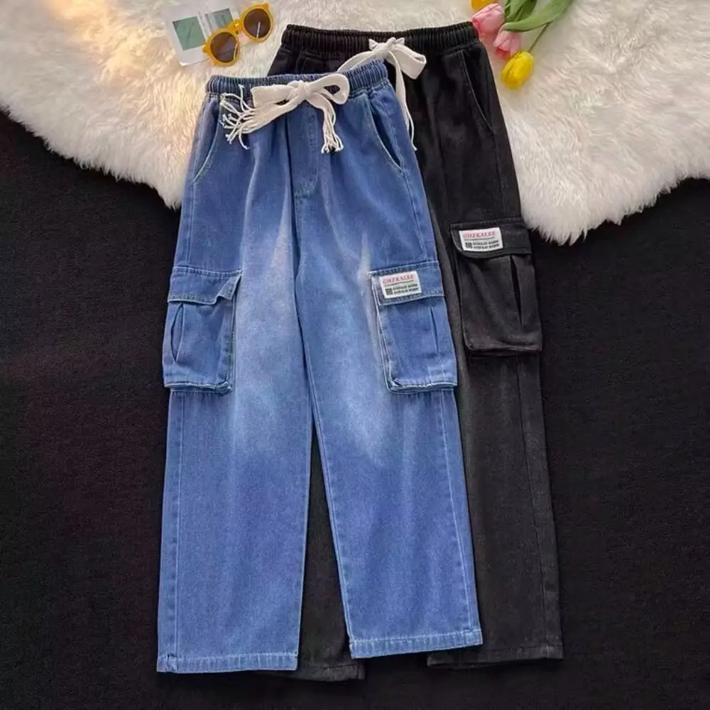 Seluar Kargo, Seluar Jeans untuk Lelaki, Seluar Jeans Lurus Langsing, Bahan Denim, Seluar Jeans Longgar, Seluar Kasual, Saiz Besar, Gaya Korea, [COD]