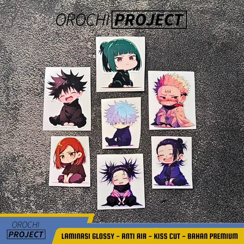 Sticker Stiker Anime JUJUTSU KAISEN Karakter Chibi Series Head Cute Kawai Vinyl Glossy Anti Air HP Laptop Tumbler Motor Helm 1