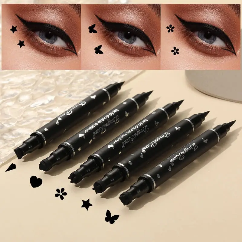 2 IN 1 Butterfly Seal Eyeliner Pen Star Moon Stamp Long-Lasting Waterproof Black Liquid Eye Liner Pencil Eyes Makeup Cosmetic Lipliner