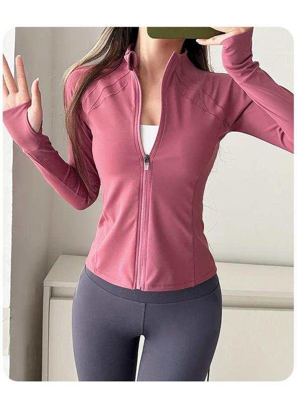 Product Introduction of Women's Stand Collar Zipper Yoga Jacket Girls Workout Running Top Slim Fit Slim Long Sleeve Jacket 3