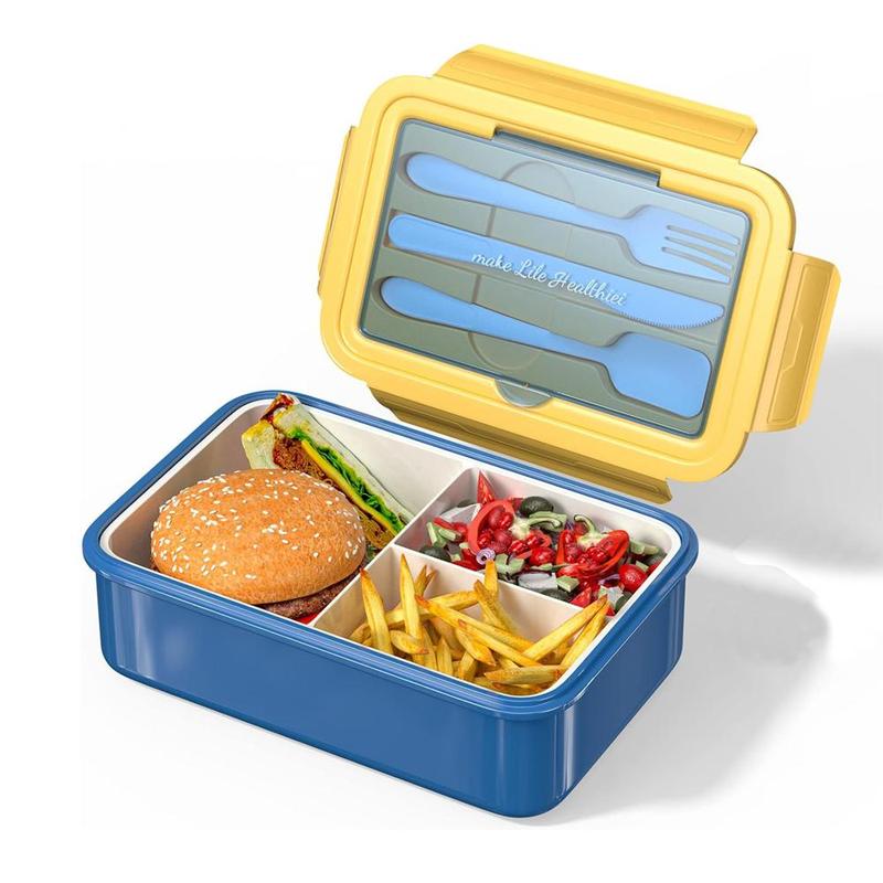 Product Introduction of 3 Compartment Bento Box, 1 Count Leakproof Lunch Box with Knife, Fork and Spoon, Durable Lunch Container for Adults & Teens & Kids 0