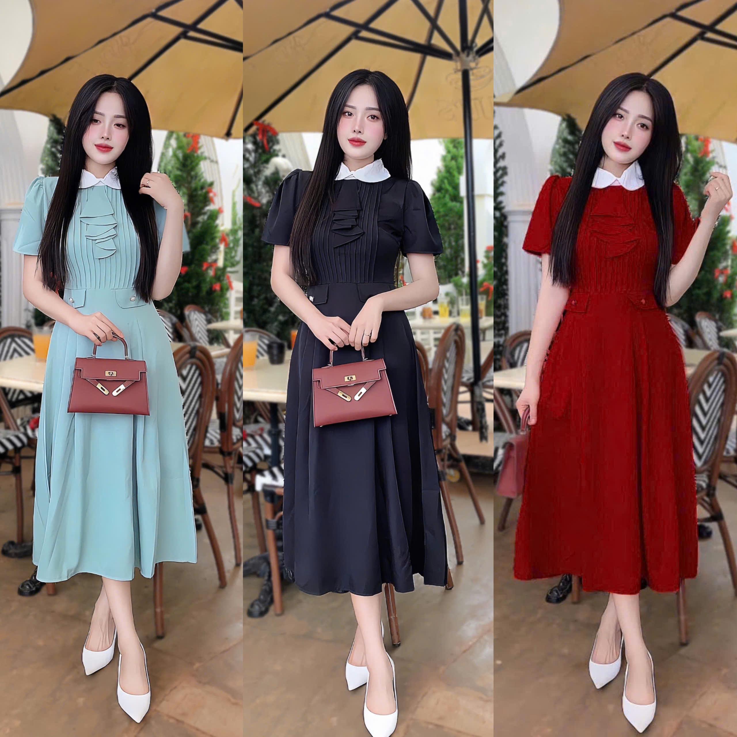 Váy Thời Trang Nữ Xếp Ly Phối Yếm Ren Cao Cấp Thanh lịch 40 - 95Kg - A.1439