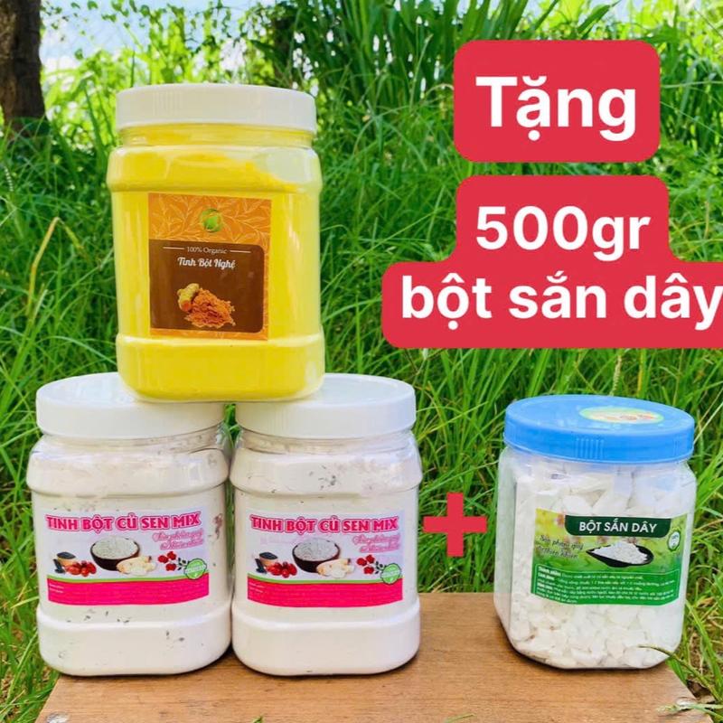 1kg Tinh bột củ sen mix vị 500gr Tinh bột nghệ Tặng 500gr Bột sắn dây Ba mẹ con nhà Ngọc Đồ Uống Chua