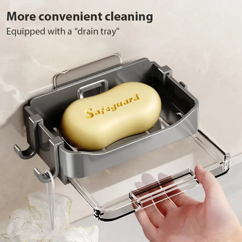 Hộp Xà Phòng Nhà Vệ Sinh, Treo Tường, Giá Để Xà Phòng Phòng Tắm, Gia Dụng, Không Đục Lỗ, Hộp Đựng Xà Phòng Hai Lớp, Có Rãnh, 1 Cái