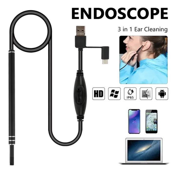 Kamera Endoskopi Pembersih Telinga Endoscope USB 3 in 1 - i96 - Black - TaffOmicron Dandees Store Premium Pembersih Kotoran Telinga Removal Drop Ear Korek Kuping  Cleaning