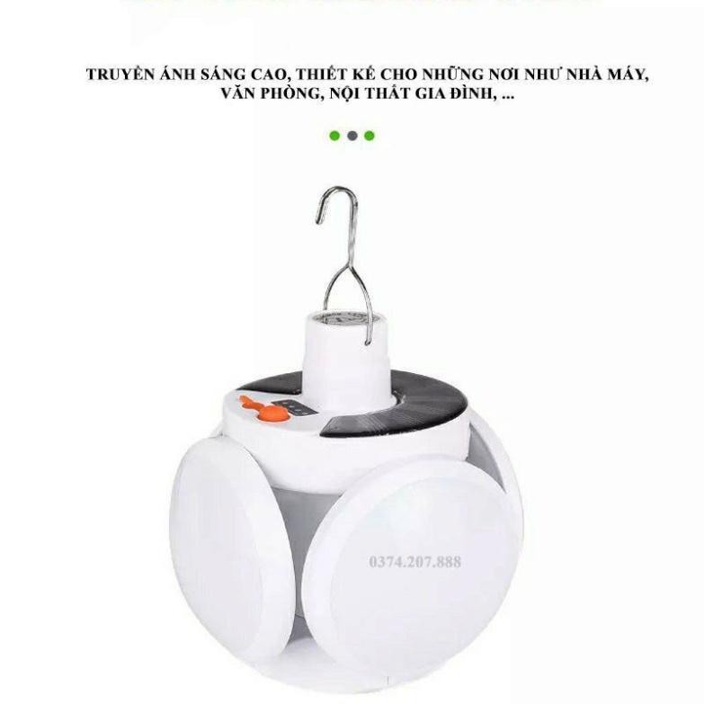 Bóng Đèn Tích Điện 40W , Năng Lượng Mặt Trời 4 Cánh ,Đèn Led Siêu Sáng ,Tiết Kiệm Điện Năng , Chống Nước,Cổng Sạc USB. Pin Pin 4