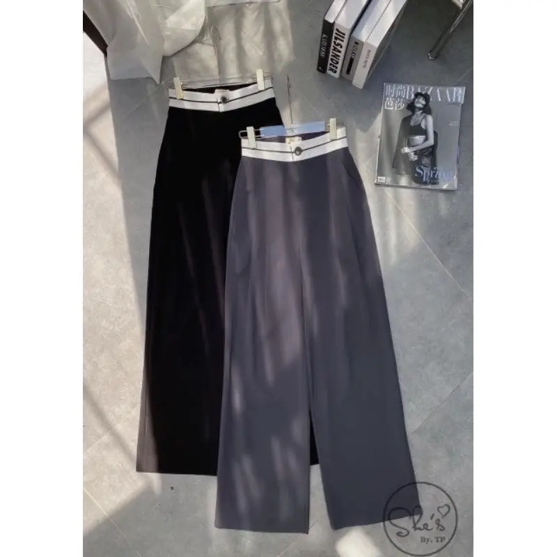 (Vải RUBY) QUẦN ỐNG RỘNG PHỐI CẠP CẠP ĐEN TRẮNG LƯNG CAO DÀI 100 + 1CM M06 Nữ Pants
