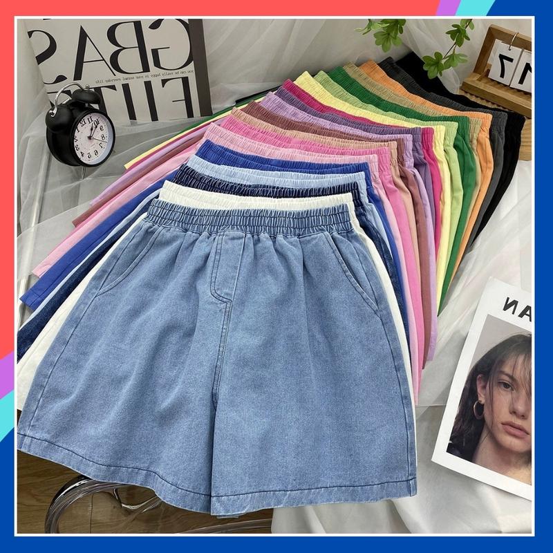  Quần short jean nữ bigsize lưng chun co giãn ống rộng thoải mái SH25 Quần đùi bò nữ mặc nhà cạp cao tôn dáng có size lớn 