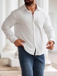 Men's Solid Chest Pocket Corduroy Shirt, Regular Fit Casual Long Sleeve Button Up Top for Daily Outdoor Wear, Fashion Men's Clothes for All Seasons