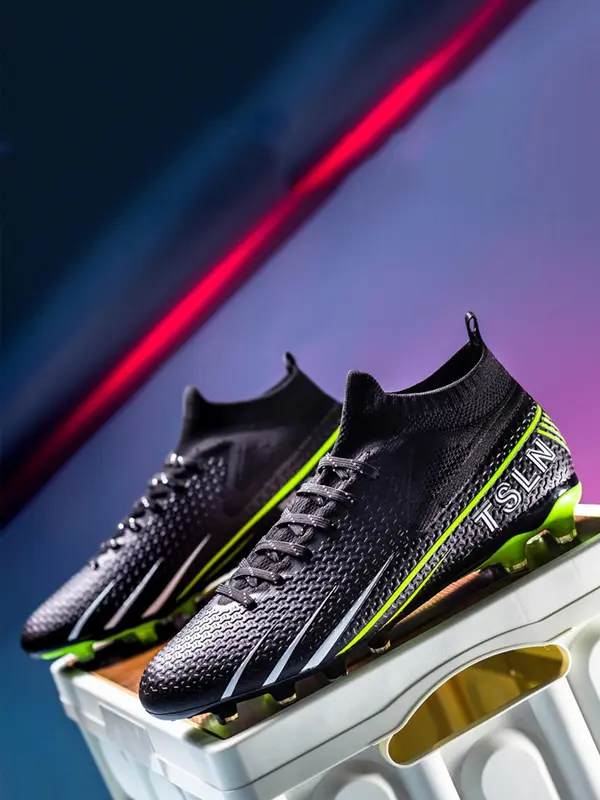 Men's Colorblock Letter Pattern Football Shoes, Non-slip Breathable Football Cleats for Back to School, Professional Football Training Shoes For All Seasons 5