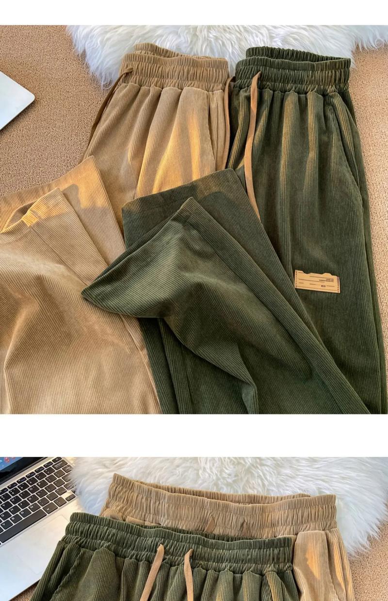 Product Introduction of Korean Version Of Corduroy Wide Leg Pants For Women High Waisted Casual Floor Mop Pants Straight Leg Sports Pants Vintage Casual Jogger Sporty Soft Full-Length Straight Trousers 13